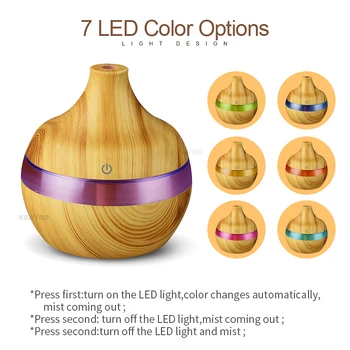 USB 300ml aromatinių oro drėkintuvas aromatinis medienos grūdų 7 spalvų LED lempos, elektros eterinis aliejus difuzoriaus