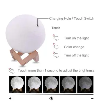 Mėnulio Šviesos 3D Spausdinimo 15cm Spalvinga Keisti Touch Įkraunamas USB LED Nakties Šviesos Nuotolinio Valdymo Mėnulio Lempos, Stalo, Namų Dekoro Dovanos