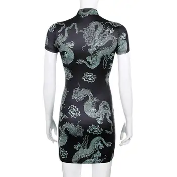 Vasaros 2020 Vintage Stiliaus Kinijos Pieštuku Suknelė Moterims Gotikos Trumpas Rankovės Bodycon Mini Suknelė