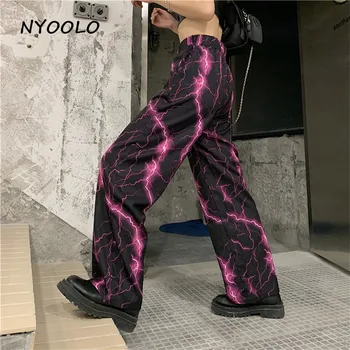 NYOOLO Atsitiktinis streetwear didelis juosmens Žaibo modelis hip-hop Pločio Kojų Kelnės moterims Harajuku prarasti elastinga juosmens kelnes jogger