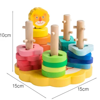 Montessori Mediniai Blokai Žaislai, Vaikų Ankstyvojo Ugdymo Liūtas Įspūdį Atitikimo Blokuoja Pažinimo Geometrijos Skiltyje Žaislas