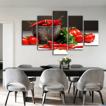 5 Plokštės Virtuvės Temą Dekoratyvinis Drobė Art Prints Pomidorų Ir Čili Realistas Modulinės Nuotraukas Cuadros Sienų Dekoras Drobė, Tapyba