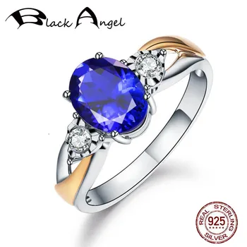 BLACK ANGEL 925 Sterling Silver Blue Tanzanite Akmeniniai Žiedai Moterų Mados Reguliuojamas Žiedo Vestuvių Papuošalai Didmeninė