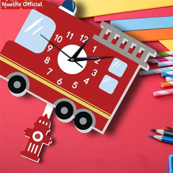 Animacinių filmų Gaisro Sunkvežimio Modelis Išjungimo Laikrodis Sienų Lipduko vaikų Darželis, Restoranas, vaikų Kambarys, Sofa-Fono Sienos Švytuoklės A5 Laikrodis