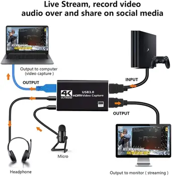 Y&H 4K Žaidimas Užfiksuoti Kortelės,HDMI suderinamus su USB3.0 Audio Video Grabber HD 1080P 60HZ Live Transliacijos Žaidimas Savirašis Prietaisas