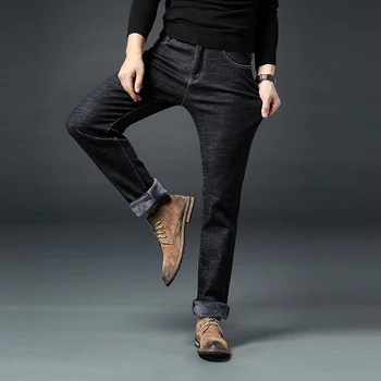 2019 Žiemos džinsinio poilsiu Vyrų Šiltas Black Jeans Elastingumą Slim Fit Tirštėti Džinsinio audinio Kelnės Kelnės Vyrų Bule Didelis Dydis 40 42 44 46