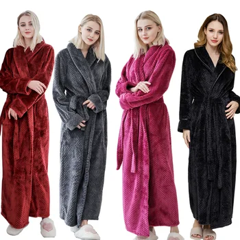Storas Šiltas Žiemą Chalatas Moterims Minkšta, kaip Šilkas Extra Long Kimono Vonia, Chalatas, Mergina Padažu Suknelė Moterims Flanelė Rūbeliai