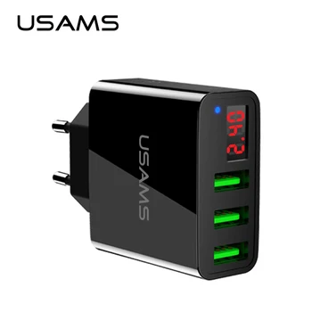 USAMS 3 Port USB Įkroviklį, LED Ekranas, EU Plug 3A Greito Įkrovimo Kelionės Sienos Kroviklis, skirtas 