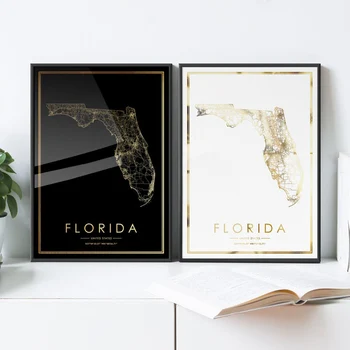 FLORIDOS valstijos Kelių žemėlapį, spausdinti, tikro aukso folija spausdinti FL jav jav JAV sienos meno dekoro įrėminti žemėlapis dovanos, asmeninės žemėlapyje