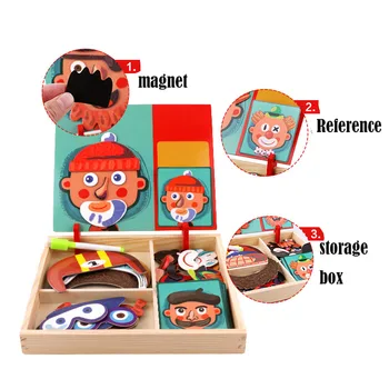 Anksti Švietimo Žaislai, Mediniai Magnetiniai Galvosūkiai Pažinimo Porą Naudinga Žvalgybos Magnetinio Pasta Veido Bruožas Medinis Žaislas