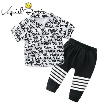 Baby girl drabužiai laiškas išspausdintas berniuko drabužių juoda ir balta kūdikių drabužiai 2vnt/komplektas naujagimių drabužiai