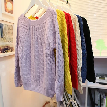 Naujas mados vientisos spalvos moterų megztinis. Mados twist megztiniai megztinis mados 2019 moterų Laisvas megztinis moterims
