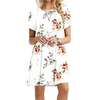 YMING 2019 m. Vasaros Suknelė Boho Gėlių Spausdinti Šalis Paplūdimio Suknelės trumpomis Rankovėmis Sundress Mini Suknelė Vestidos