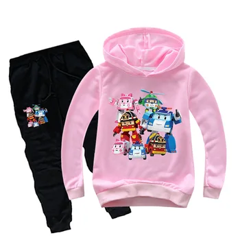 2020 m. Rudenį vaikų kostiumas robocar animacinių filmų spausdinti striukė, megztinis + kelnės poli ilgomis rankovėmis hoodie ir berniukams, ir mergaitėms