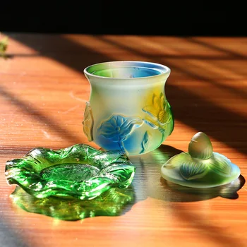 Spalvoto Stiklo Šventosios Vandens Butelių Budistų Prekių Pasisekė Feng Shui Namų Dekoravimo Reikmenys Lotus Šventosios Vandens Puodelį Laimingas