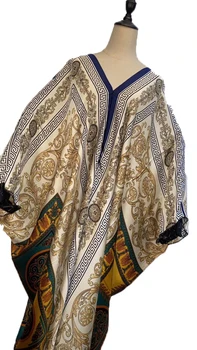 Unikalus Europos spausdinti V-kaklo šalies Šilko kaftan ilgos suknelės laisvo Stiliaus Dubajaus Musulmonų suknelės lady Afrikos suknelės wome