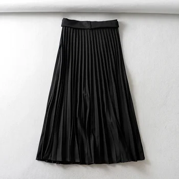 Rudenį, Vasarą moterys derliaus elegantiškas midi sijonas su diržu 2020 Moterų aukšto juosmens plisuotas sijonas moterų panele Laisvalaikio moterų sijonai