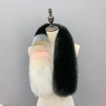 Lady Blinger dirbtiniais fox fur kratinys dryžuotas šalikai spalvotų vaivorykštė derinys netikrą kailio šalikas ilgas žiemos šalies kailių skara