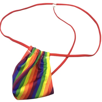 2018 Sexy gay Men ' s underwear G string dėklas diržas pirnted mini dėklas vaivorykštė dryžuotas spausdinti bailys vyrų dirželius jockstrap