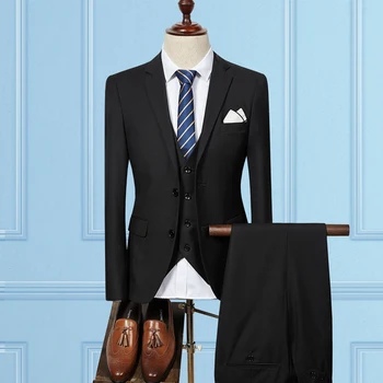 (Švarkas+Liemenė+Kelnės)Vyrų Slim Fit vyriški Kostiumai Vestuvių Kostiumai, Kelnės Su Verslo Mens Oficialią Dėvėti Aukštos kokybės vyriški laisvalaikio kostiumai