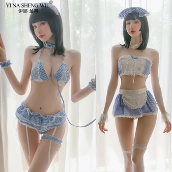 Sexy Anime Tarnaitė Cosplay Kostiumai, Kawaii Prijuostė Mėlynas Erotiniai Aprangą Moteris Bikini Moterims, Mėlyna balta Sailor Mokyklos Mergaičių Suknelė