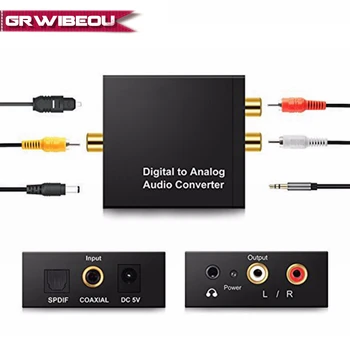 3,5 MM Lizdas Skaitmeninio į Analoginį Garso Keitiklis Dekoderis Optinio Pluošto Bendraašius Signalą į Analoginį Stereo Audio Adapteris RCA, Su AUX