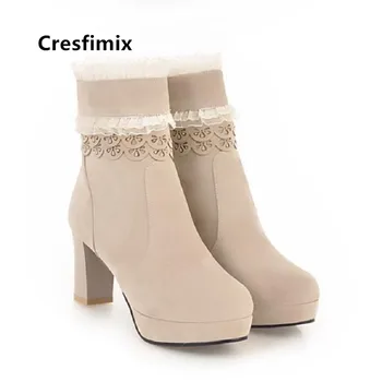 Cresfimix moterų mados aukštos kokybės rudenį aukšto kulno rudens batai lady kietas juodi batai raudonos patogūs batai botas femininas a6086