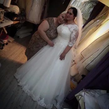 Realios Nuotraukos Pigūs Plius dydis vestuvių suknelė 2021 V Kaklo Pusė rankovės Vestido De Novia Longo Nuotakos Suknelės