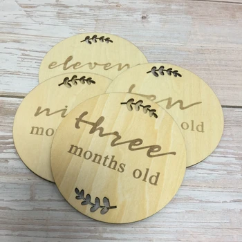 Rinkinys 15vnt mediniai medienos lazeriu išgraviruotas kūdikių mėnesio įvykis korteles