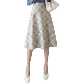 Rudenį, Žiemą Elegantiškas Moteris Derliaus Pledas Vilnonis Midi sijonai Aukšto Juosmens Retro Moterų-Line Biuras lady sijonas