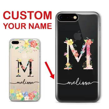 Custom Asmeninį iPhone 12 6S XS Max 7 7Plus 8 8Plus 5 X XR 11 Pro Max Pavadinimas Gėlių Raštas Pradinio Minkštas Aišku, Telefono dėklas