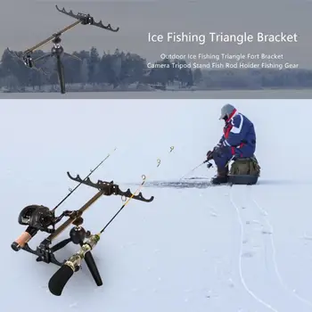 Reguliuojamas Karpis, Ledo Meškere Stovi Turėtojas Žvejybos Polių Trikampis Laikiklis Trikojo Žvejybos Reikmenys Fotoaparato Trikojo Žuvų Laikiklis