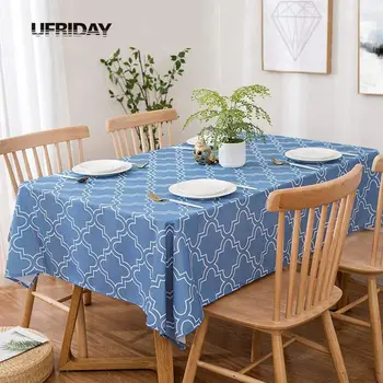 UFRIDAY Geometrinis Dizainas Poliesteris atsparus Vandeniui staltiesė Elegantiška Mėlynos spalvos Valgomojo Stalo Dangtis Virtuvės toalha de mesa Staltiesė