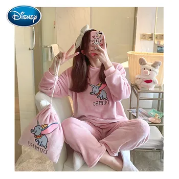 Disney pižama ponios rudens ir žiemos ilgomis rankovėmis šviežių studentų Dumbo flanelė animacinių filmų namų paslauga kostiumas su saugojimo krepšys
