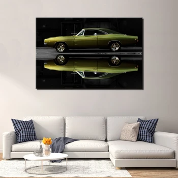 Klasikinis 1968 Dodge Įkroviklis plakatas ir printmaking drobės tapybos apdaila sienos meno nuotrauka už kambarį