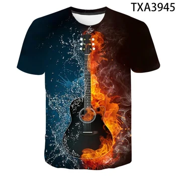 2021 Naujas Vasaros Gitara 3D T-marškinėliai Berniukams, Mergaitėms, Vaikams Mados Atsitiktinis trumparankoviai Vyrų, Moterų ir Vaikų Atspausdintas T-shirt Viršūnės