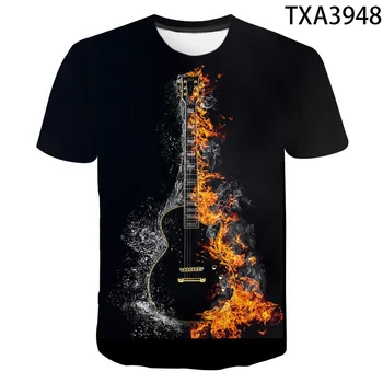 2021 Naujas Vasaros Gitara 3D T-marškinėliai Berniukams, Mergaitėms, Vaikams Mados Atsitiktinis trumparankoviai Vyrų, Moterų ir Vaikų Atspausdintas T-shirt Viršūnės