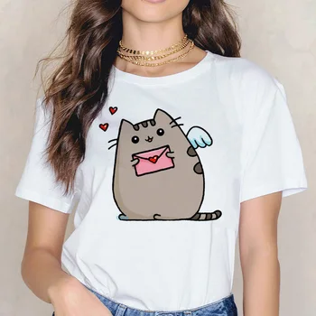 Pusheen katė marškinėliai harajuku korėjos animacinių filmų drabužius, viršuje tee marškinėliai moterims marškinėlius ulzzang kawaii Grafinis drabužius moterų marškinėliai