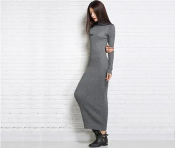 Karšto pardavimas naujų rudens ir žiemos sexy ilga suknelė moteriškas minkštas su ilga apykakle kašmyro megztinis moterų golfo megzti pullove