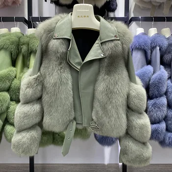 INS Plius Dydis 2020 Nekilnojamojo Kailių Paltai Žiemos Moterų Naujus Nekilnojamojo Fox Fur Moterų Lokomotyvų natūralios Odos Kailinius Striukė Moterims viršutinių drabužių siuvimas