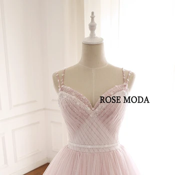 Rose Moda Spalvingas Dusty Rose Pink Vestuvių Suknelė V Kaklo Nėrinių Vestuvių Suknelės su Gėlėmis Realios Nuotraukos