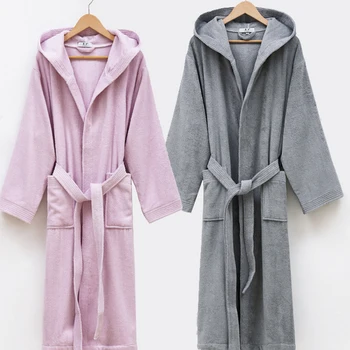 Medvilnės Rudens Žiemos Toweling Kimono Chalatas Chalatas Vyrams Ir Moterims, Negabaritinių Sleepwear Sleepshirts Moteris Ilgai Namų Chalatas