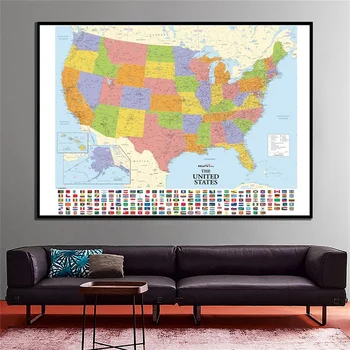 5 Dydžio, Sulankstomas Jungtinių valstijų Žemėlapis Plakatai su Nacionalinėmis Vėliavomis, Drobė, Tapyba Lipdukas Derliaus Amerikos Žemėlapis Sienos Meno Nuotrauką