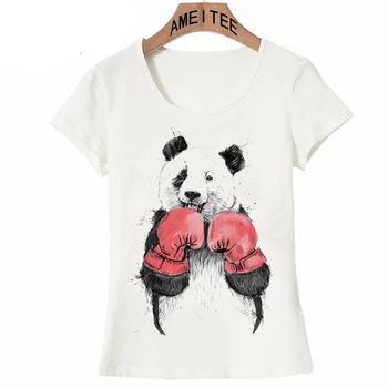 2018 Naują Atvykimo vasaros moterų trumpomis rankovėmis Panda Kovos T-Shirt mielas gyvūnų spausdinti mergina Viršūnes moterų mados atsitiktinis Tee