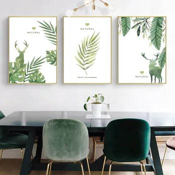 Žalios Augalo Lapų plakatus spausdina drobės, paveikslai, sienos meno kambarį dekoro miegamasis estetinės botanikos Iliustracijų