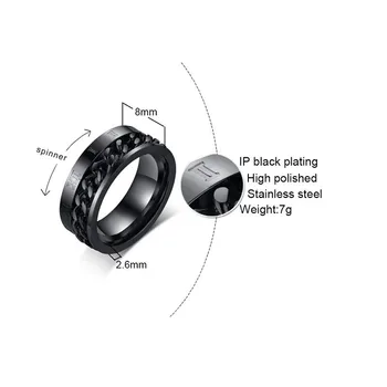 8mm Juodas Nerūdijančio Plieno Žiedai Vyrams Sukasi Centras Grandinės Nuorodos Suktuko Romėniškais Skaitmenimis Žavesio Aniversary Roko Dovanos