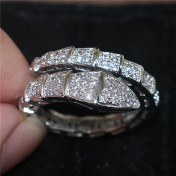 Prekės 925 Sterlingas Sidabro Gyvatė Žiedai, Moterų, Prabangos Nutiesti Deimantų Vestuvinis Žiedas Vestuvių baltas topazas Juvelyrikos Antspaudu 10kt