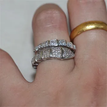 Prekės 925 Sterlingas Sidabro Gyvatė Žiedai, Moterų, Prabangos Nutiesti Deimantų Vestuvinis Žiedas Vestuvių baltas topazas Juvelyrikos Antspaudu 10kt