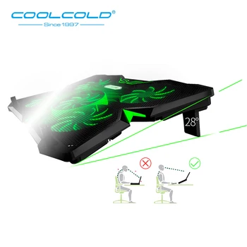 COOLCOLD Nešiojamojo kompiuterio Aušinimo Padas, Ultra Quiet Nešiojamojo kompiuterio Aušintuvas Stovas su 5 LED Ventiliatoriai 2 USB Port žaidimų aušinimo padas