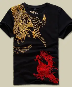 Vyriški Laisvalaikio Tatuiruotė Dizainas, Medvilniniai Siuvinėjimo Dragon Marškinėliai Vasaros trumpomis Rankovėmis Kinijos Kung Fu T marškinėliai Topai Tees Aukštos Kokybės